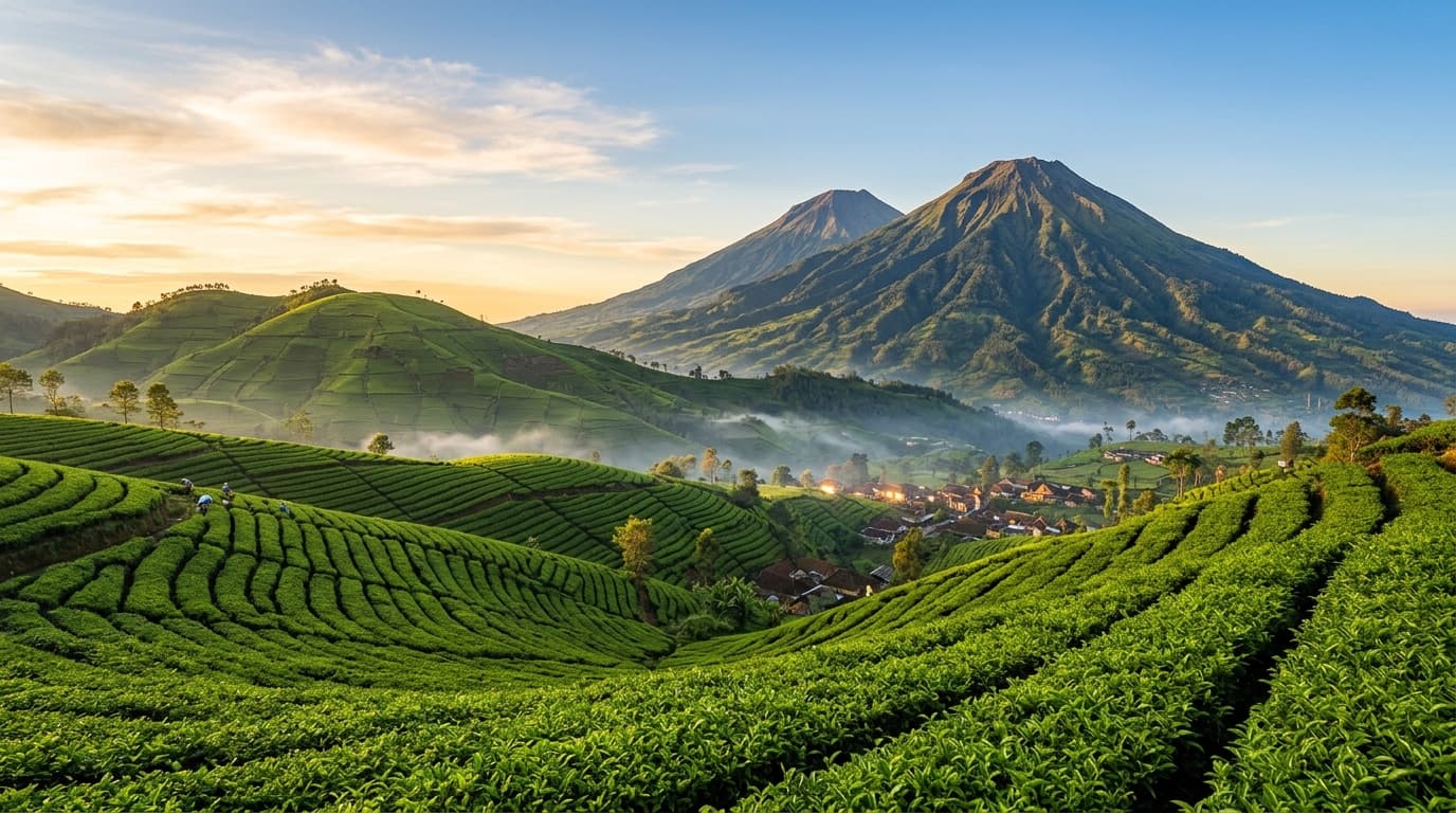 Gunung Sindoro dan Perkebunan Teh Tambi Wonosobo